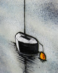 Painted detailing on a fused glass oblong art frame with hand-painted sailboat design in a soft coastal colour-way.