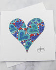 Greeting Card - Aqua, Blue & Red Dot Heart