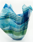 Fused glass large vase handmade in Cornish studio in coastal blue colours. Stunning homeware piece of sculptural glass.