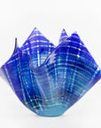 Fused glass large vase handmade in Cornish studio in coastal blue colours. Stunning homeware piece of sculptural glass.