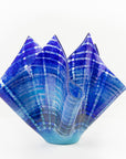 Fused glass large vase handmade in Cornish studio in coastal blue colours. Stunning homeware piece of sculptural glass.
