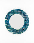 fused glass round mirror wall art textured blue teal decor
