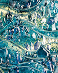 fused glass wall art panel textured blue teal decor