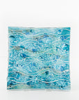 fused glass large square bowl textured blue teal decor