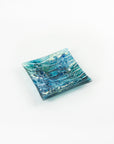 fused glass tableware giftware textured square bowl blue teal