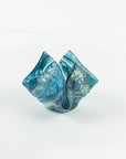 fold form fused glass vase teal blue textured tea light holder