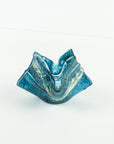 fold form fused glass vase teal blue textured