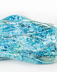 fused glass blue teal textured free standing wave sculpture