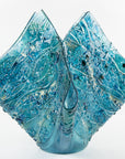 fold form fused glass vase textured blue teal decor