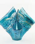 fold form fused glass vase textured blue teal decor
