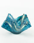 fold form fused glass vase blue teal textured