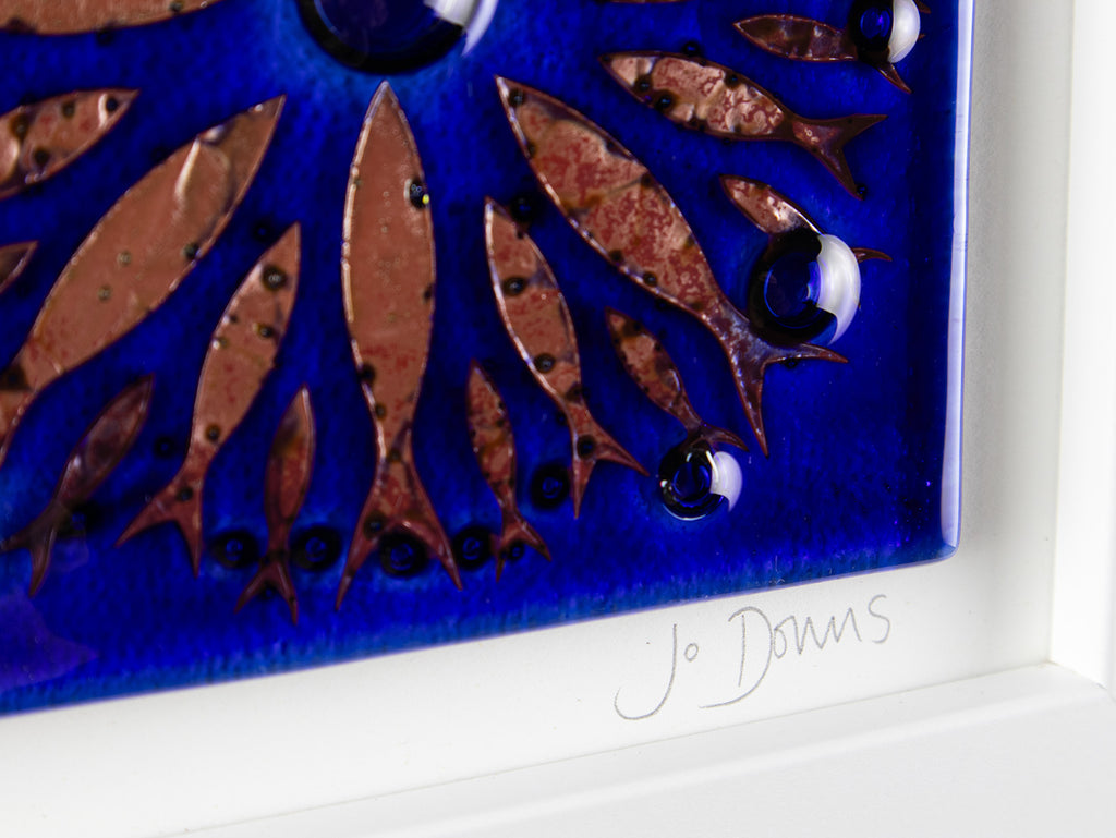 Artisan Circle Of Fish Medium Art Frame Blue Jo Downs Handmade Glass