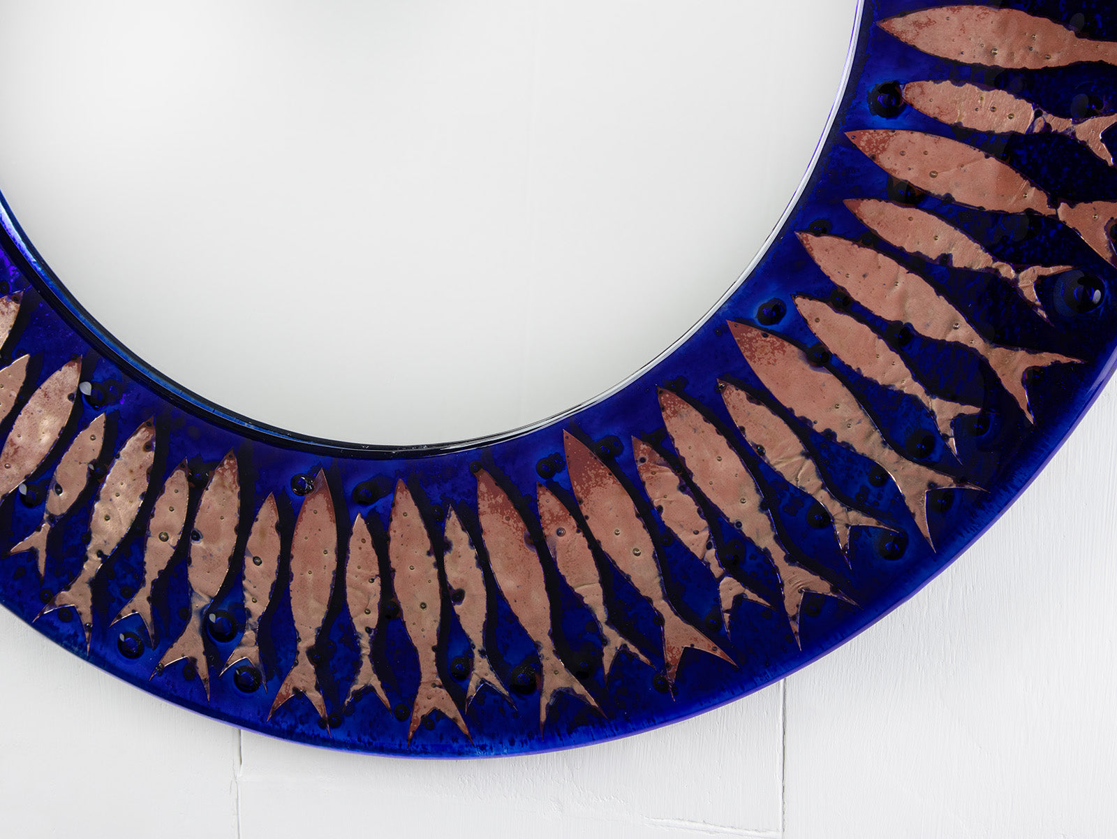 Artisan Circle Of Fish 50cm Round Mirror - Royal Blue