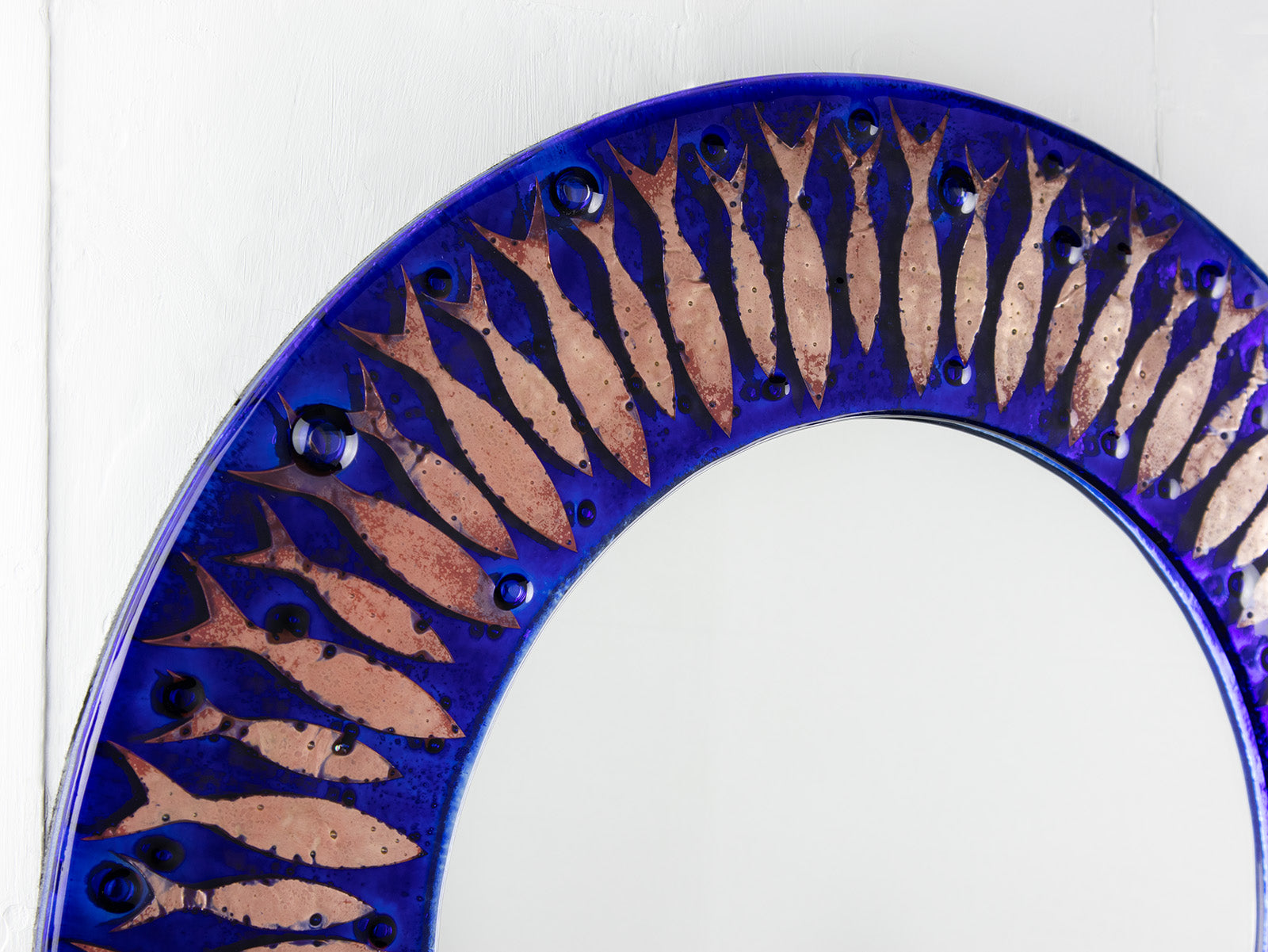 Artisan Circle Of Fish 50cm Round Mirror - Royal Blue
