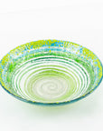 Fused glass bespoke dish made with spring green colours. Hand-made in Cornwall, Launceston.
