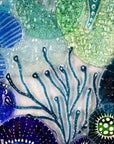 Organic depth captured on Fused glass art frame, in vibrant coastal colours, inspired by the ocean reefs with organic detailing.