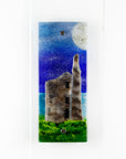 Small fused glass wall panel, featuring a Cornish tin mine design, with a coastal moonlight sky.