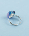 Silver detailing on Fused glass pendant sterling silver ring, handmade in coastal blues.