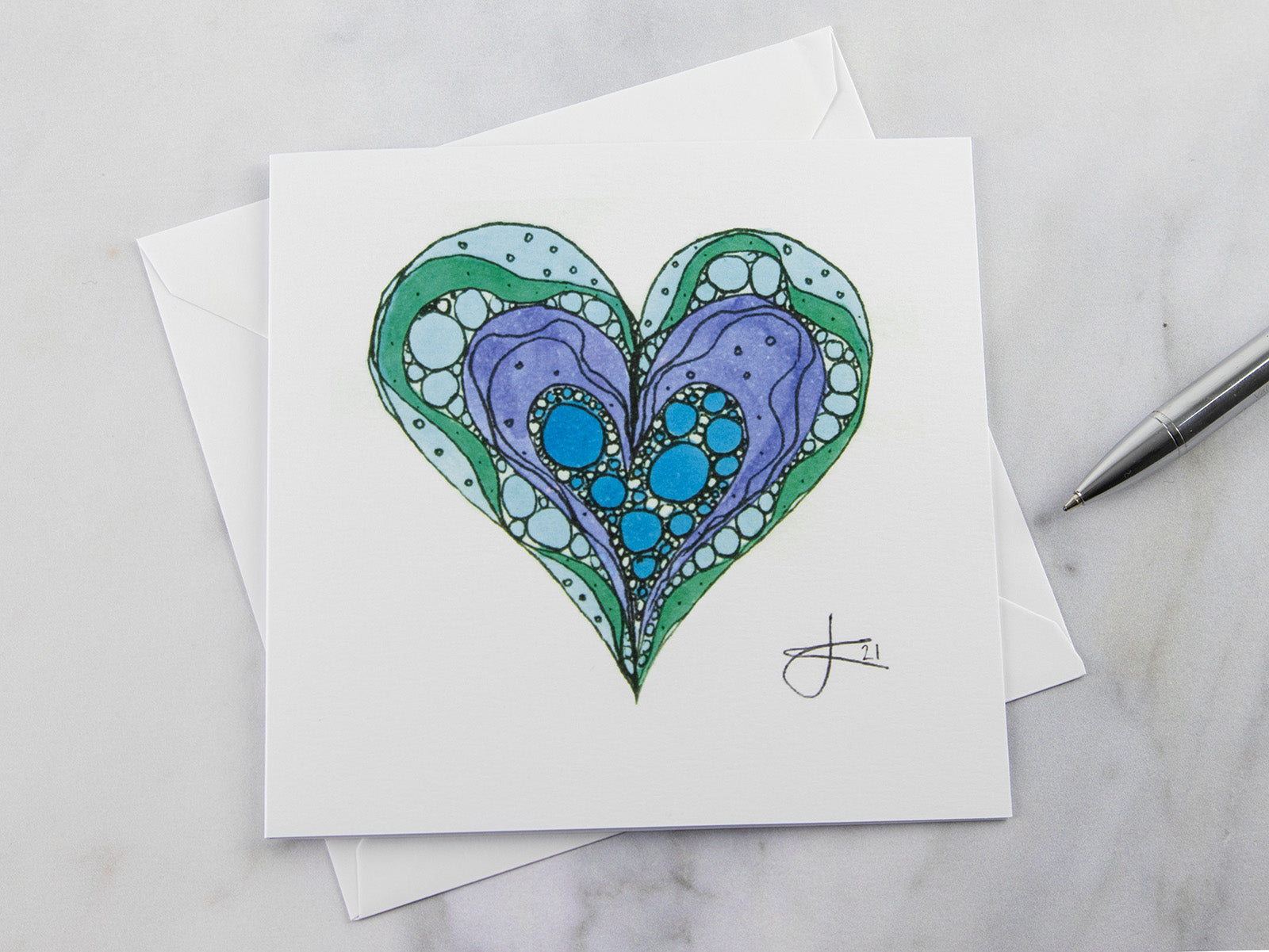 Greeting Card - Green &amp; Purple Heart