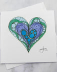 Greeting Card - Green & Purple Heart