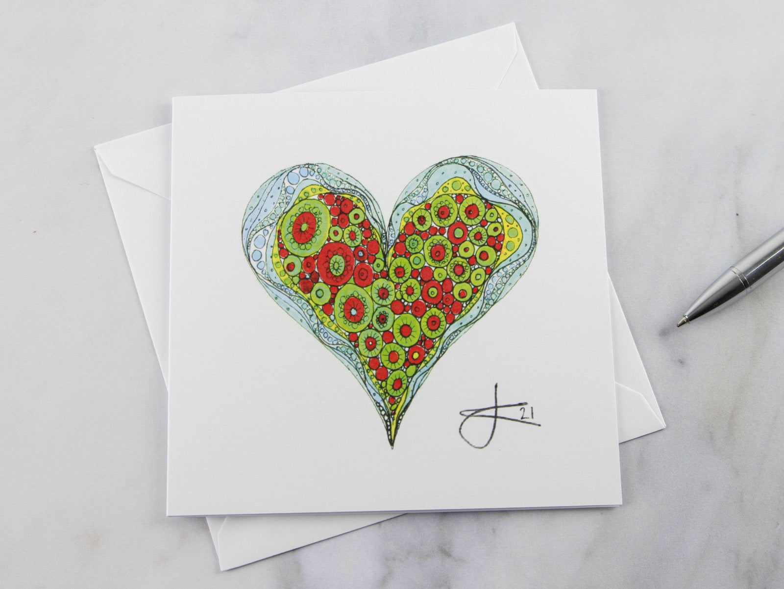 Greeting Card - Green &amp; Red Heart