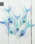 Decorative fused glass fish wall art in aqua and blue
