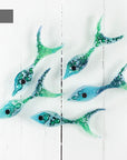 fused glass fish in gwithian colourway with wall fittings, 5 individual fish create unique wall art
