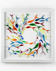 Ocean inspired art frame, made from fused glass, in rainbow colours. Hand-made in Cornwall, Launceston.
