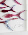Ocean inspired art frame, made from fused glass with bright pinks. Hand-made in Cornwall.