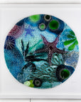 Fused glass extra large art frame, ocean reef inspired with coastal colours and a starfish.