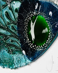 Jo Downs signature on a fused glass extra large art frame, ocean reef inspired with coastal colours and texture.