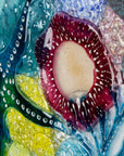 Close up of intricate ocean reef inspired fused glass art frame. A vibrant and handmade piece of wall art.