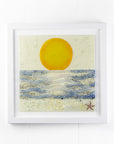 Fused glass large art frame, inspired by the sunrise along the Cornish coast. Handmade in our Launceston studio, with textural detailing.