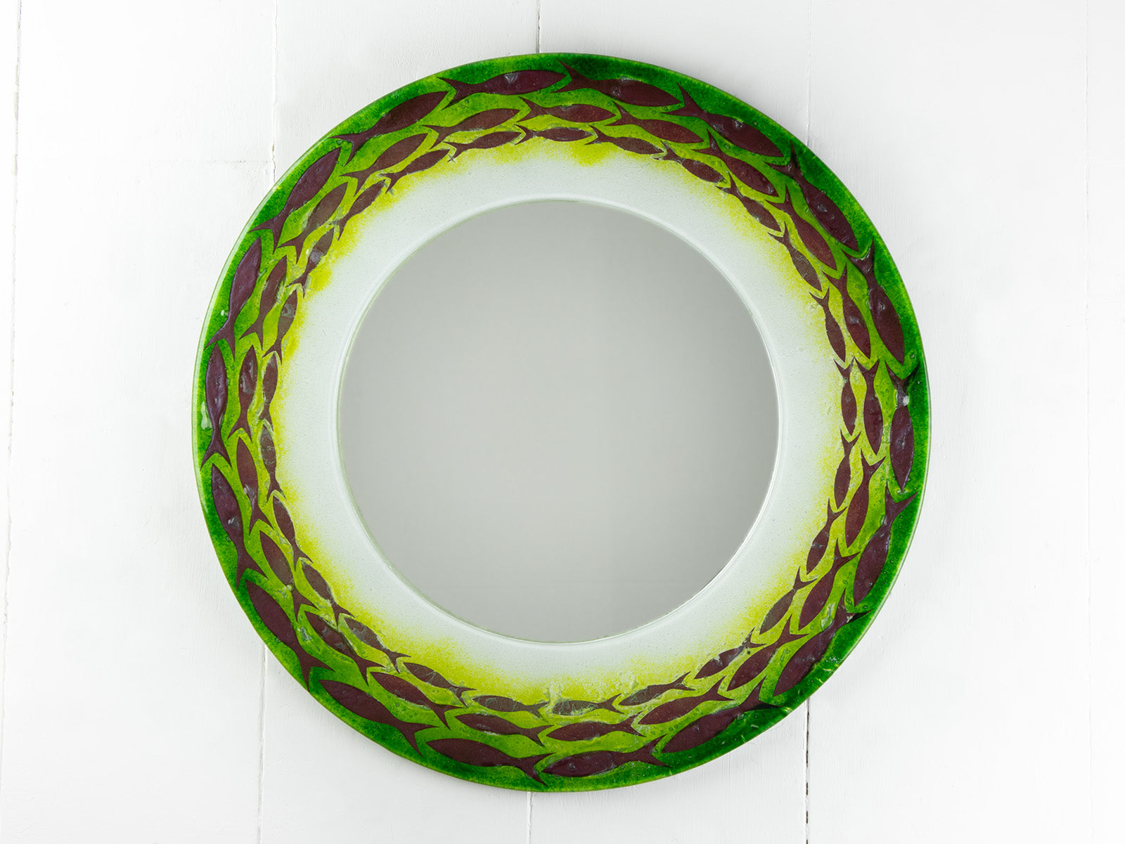 Artisan Swimming Fish 50cm Round Mirror - Spring Green