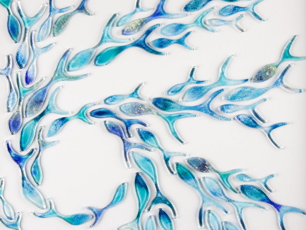 Shoaling Fish Turquoise Swirl Large Art Frame Jo Downs Handmade Glass