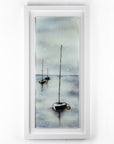 Fused glass oblong art frame with hand-painted sailboat design in a soft coastal colour-way.