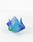 Fused glass fold form vase, handmade in coastal blues and greens.