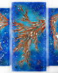 Artisan Swimming Fish Intricate Triptych - Atlantic Blue