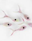 Small fused glass shoal of fish, handmade in soft pinks and pearly whites. 
