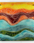 Fused glass abstract, multi coloured square wall panel. 