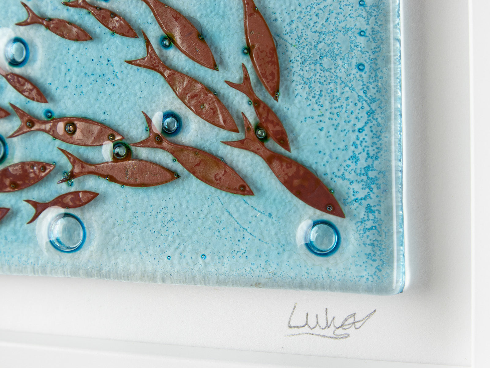 Artisan Swimming Fish Medium Art Frame - Aqua