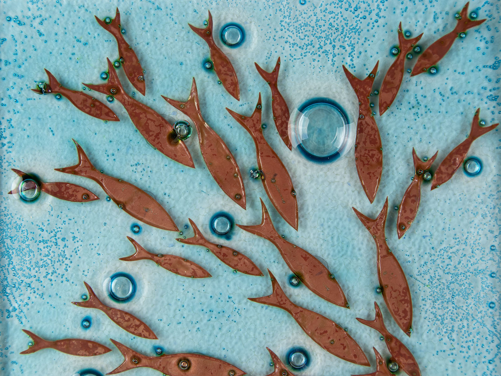 Artisan Swimming Fish Medium Art Frame - Aqua