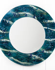 fused glass round mirror wall art textured blue teal decor