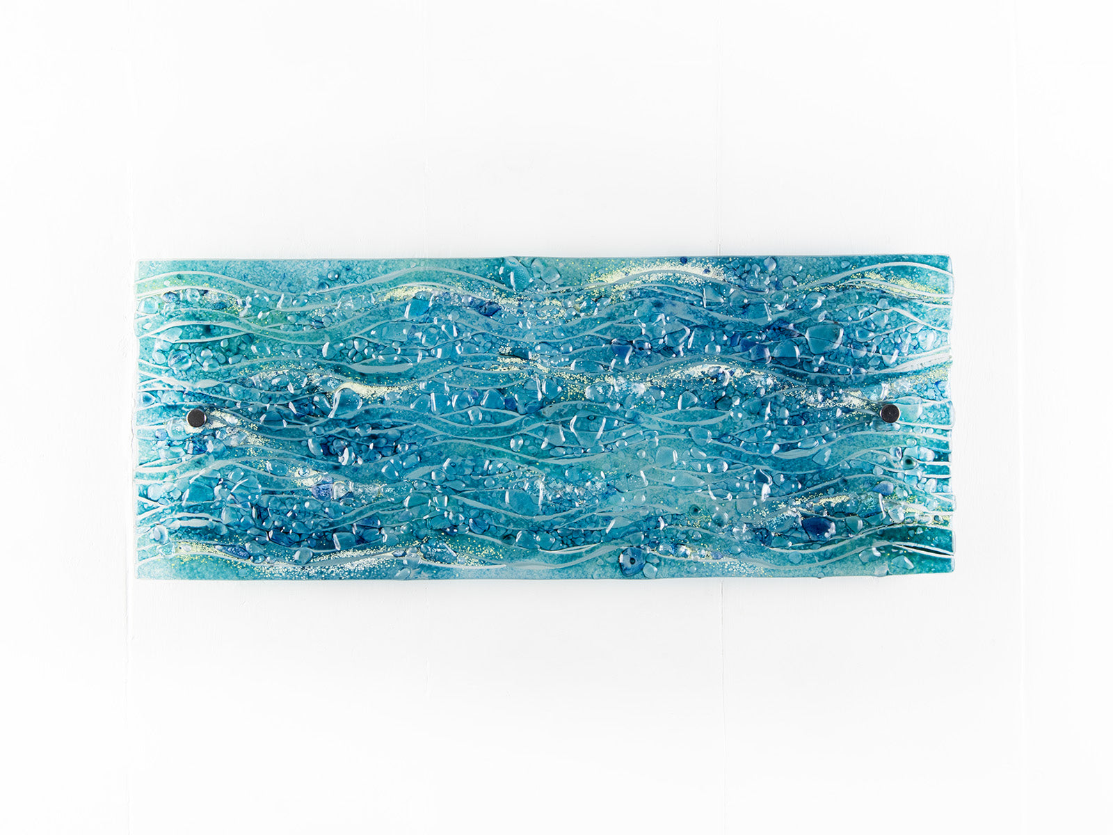 fused glass wall art panel textured blue teal decor