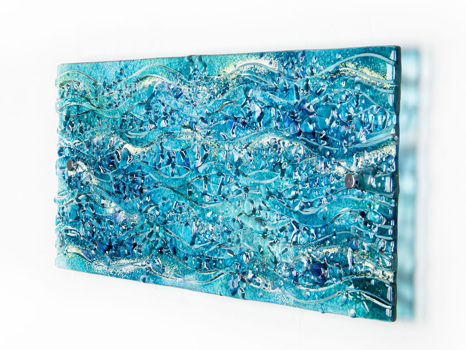 fused glass wall panel textured blue teal decor