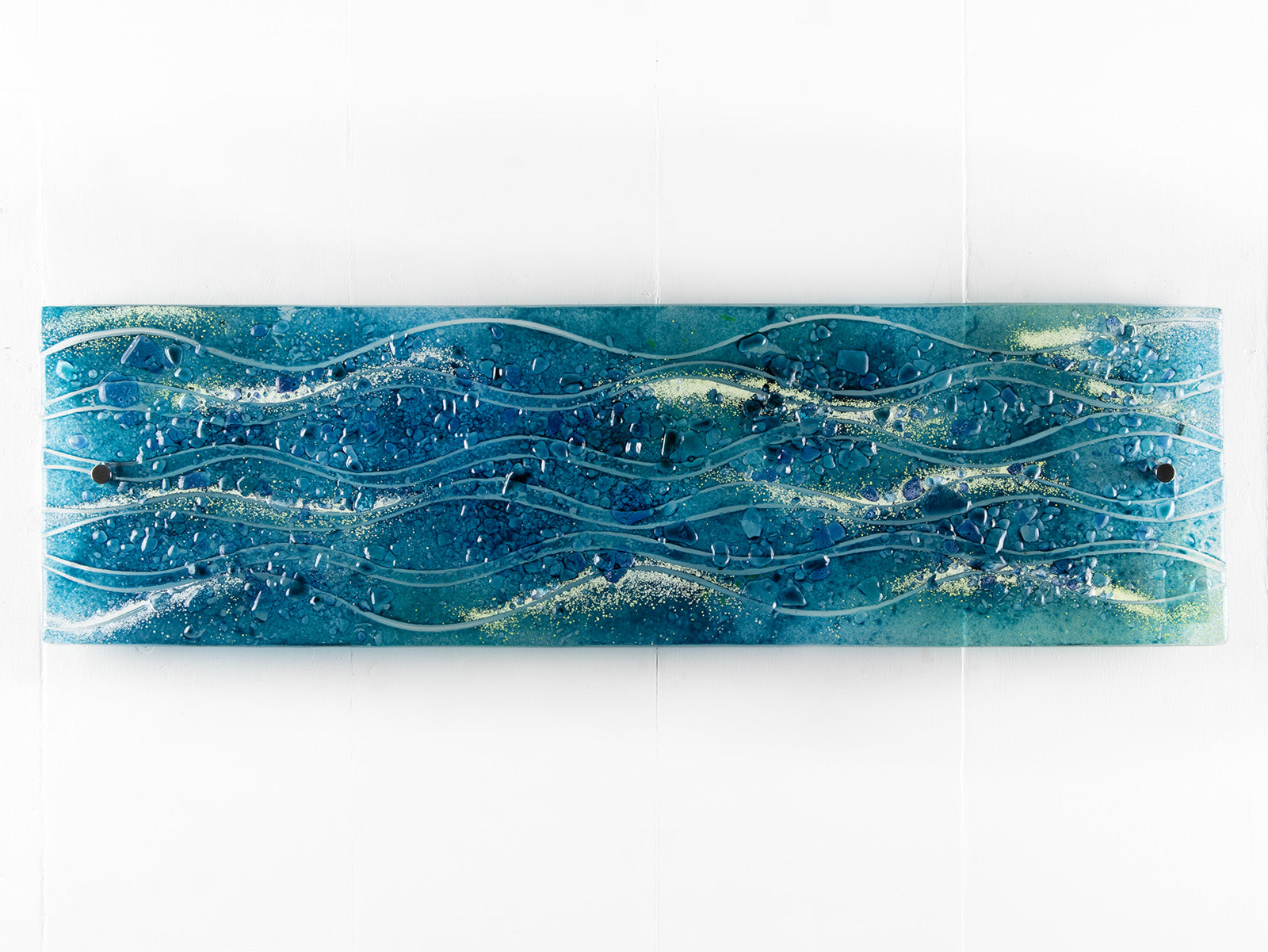 Fused glass wall art panel textured blue teal decor