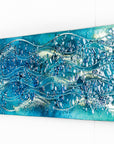 fused glass wall art panel textured blue teal decor