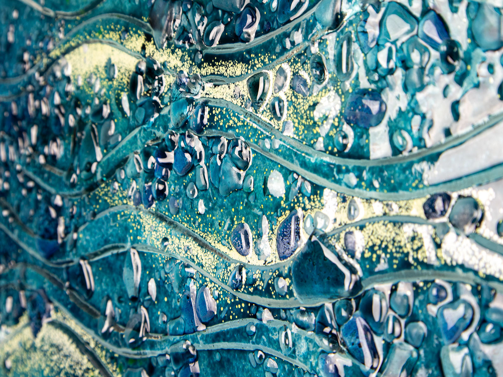 fused glass wall art panel textured blue teal decor