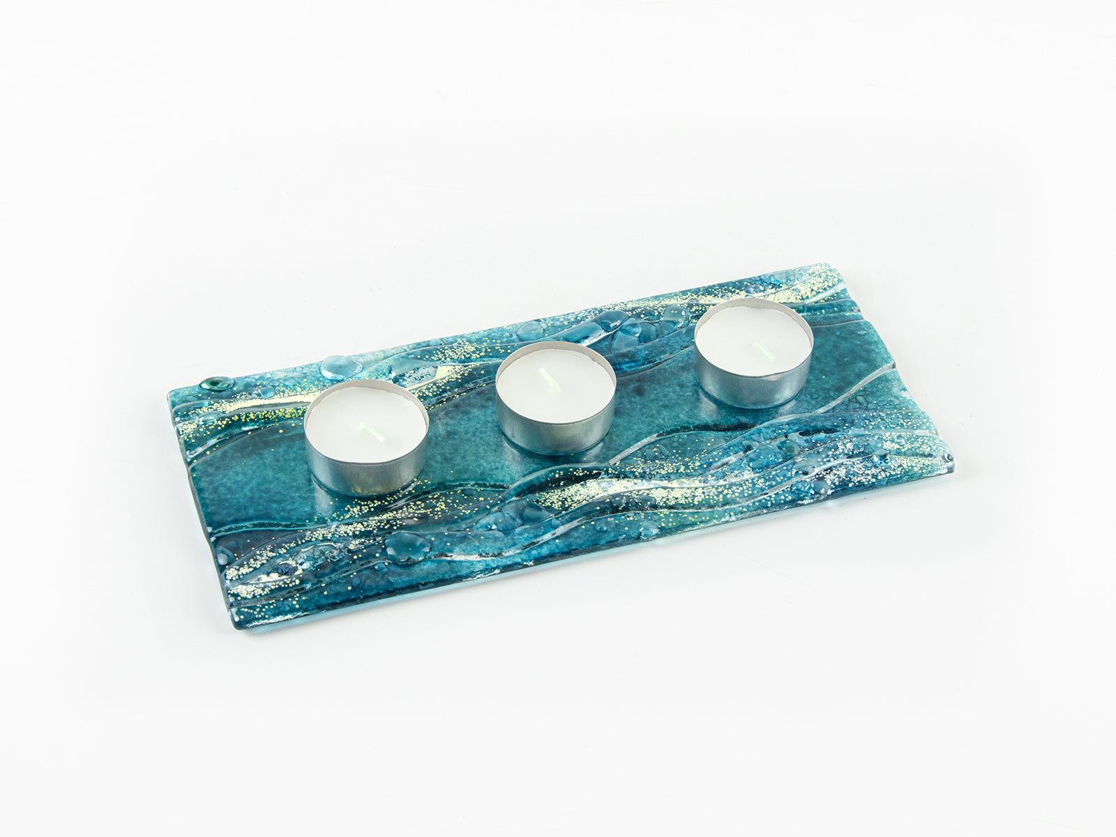 fused glass stand with tea lights textured blue teal giftware tableware