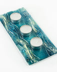 fused glass candlestand with tea lights textured blue teal giftware tableware